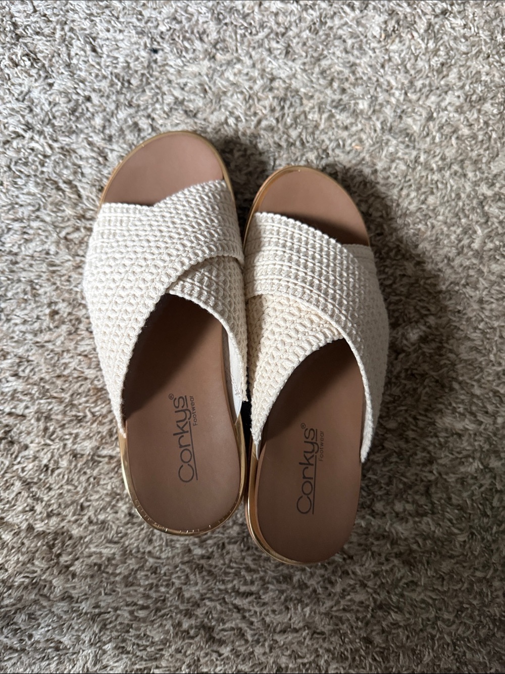 Corkys Cream Woven Crisscross Slide Sandals